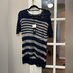 Dolce Cabo Navy and Silver Knit Top, mesh, short sleeve size M NWT